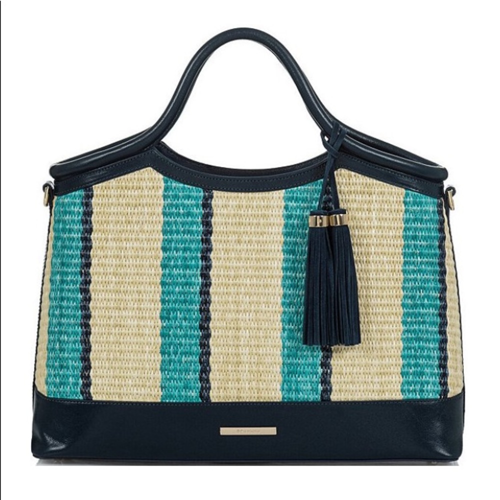 BRAHMIN
Anguilla Collection Elaine Rolled Handle Striped Straw Satchel Bag